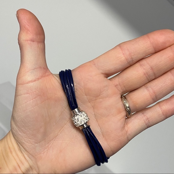 Austrian Crystal & Navy Leather Pavé Bracelet - Picture 4 of 5